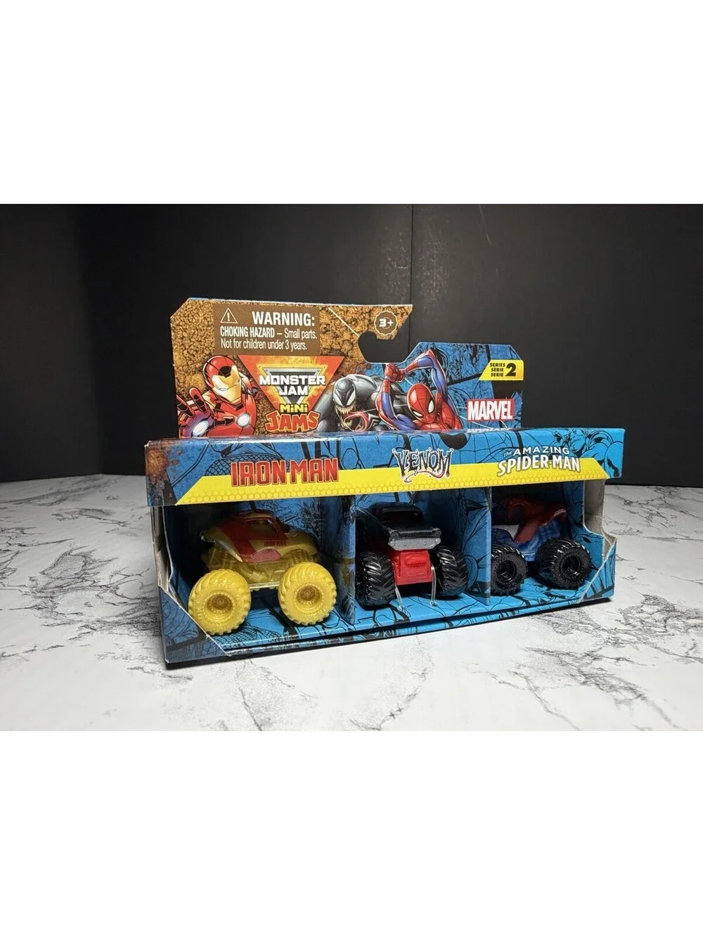Monster Jam Mini Trucks Marvel Series 2 Iron Man Venom Amazing Spider-Man